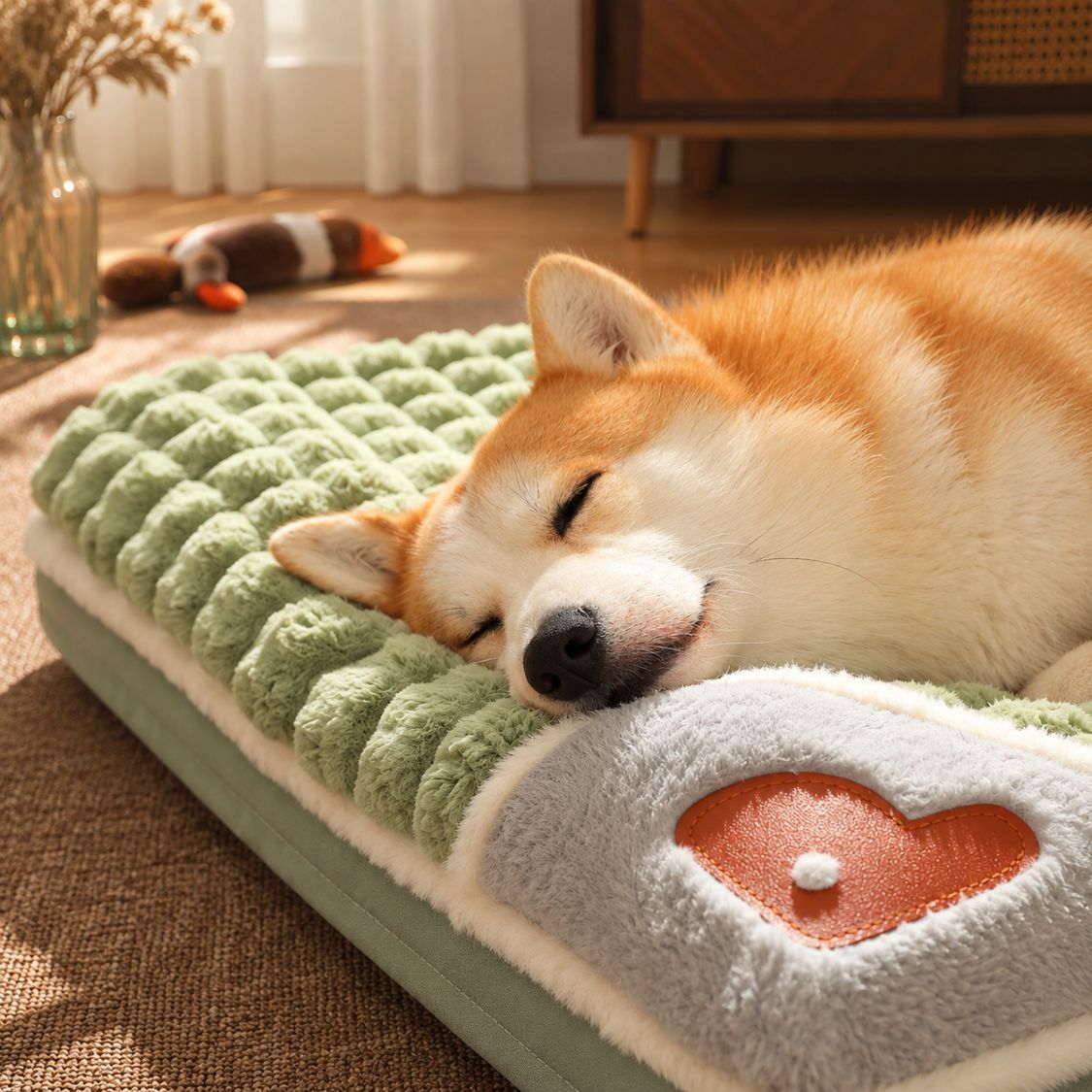 lit pour chien vert chien confortablement installe