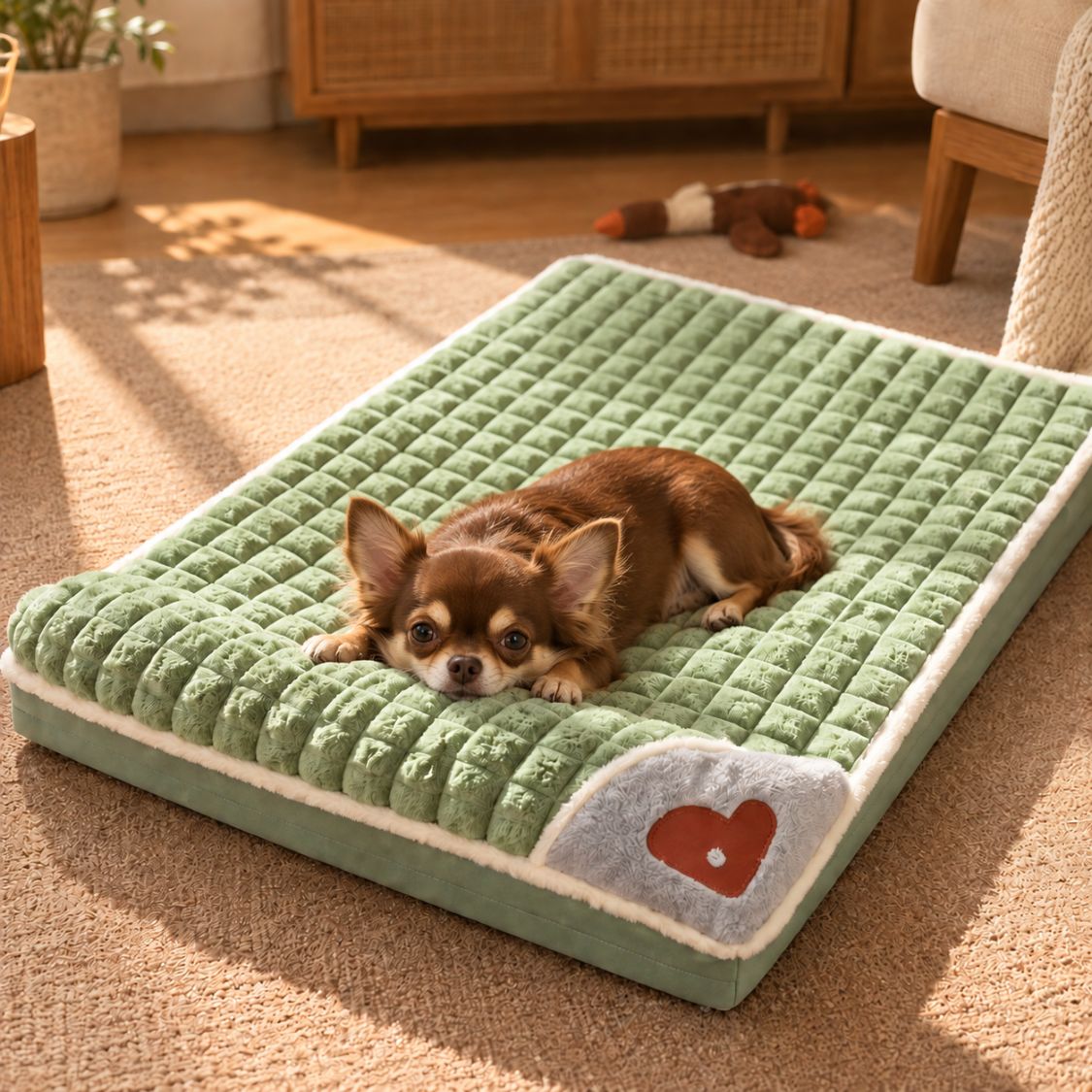 lit pour chien vert chien position repos