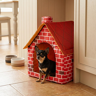 maison pour chien design brique rouge cheminée toit chalet cosy