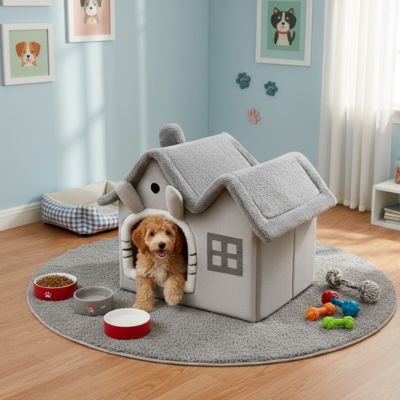 maison pour chien grise douce peluche confortable doux