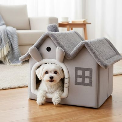 maison pour chien petit chien cocon moelleux gris