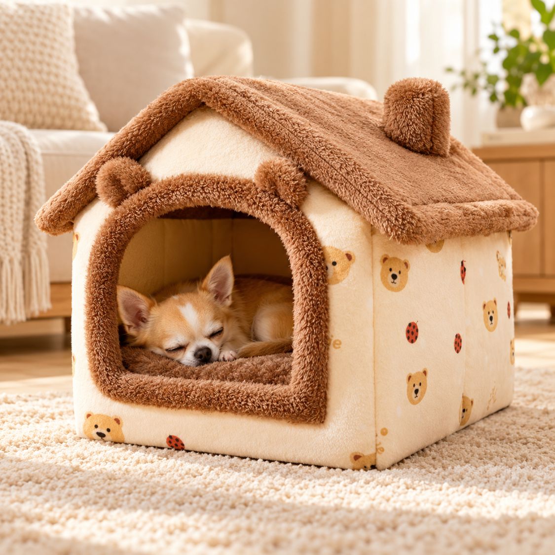 maison pour petit chien doux marron chihuahua