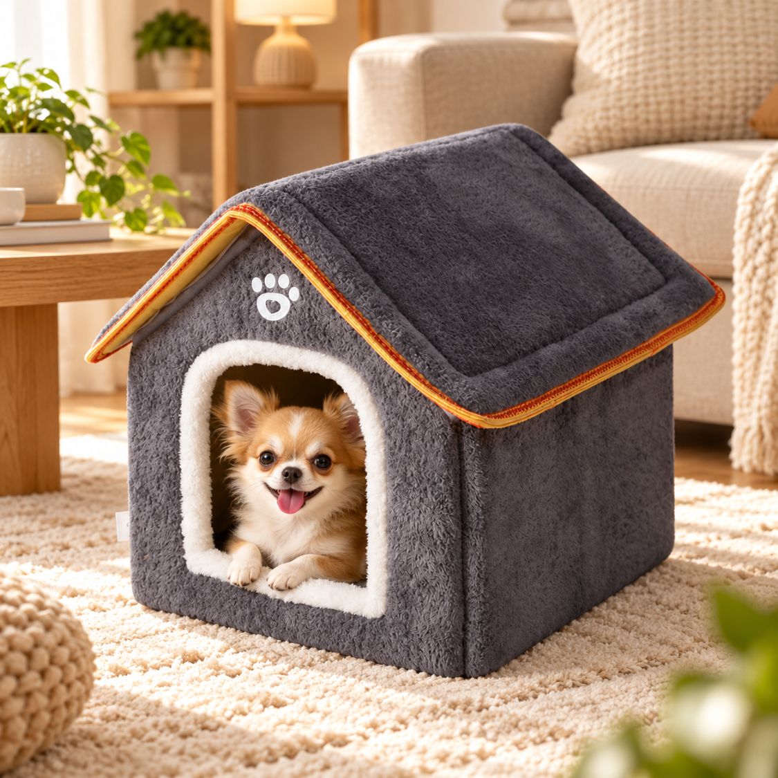 maison pour petit chien grise chiot