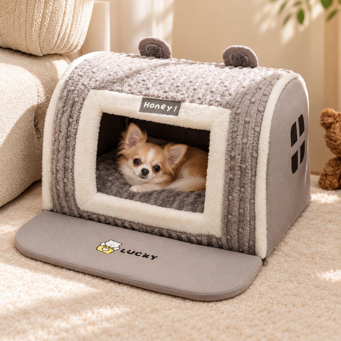 maison pour petit chien grise niche interieure