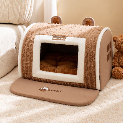 maison pour petit chien marron interieur moelleux