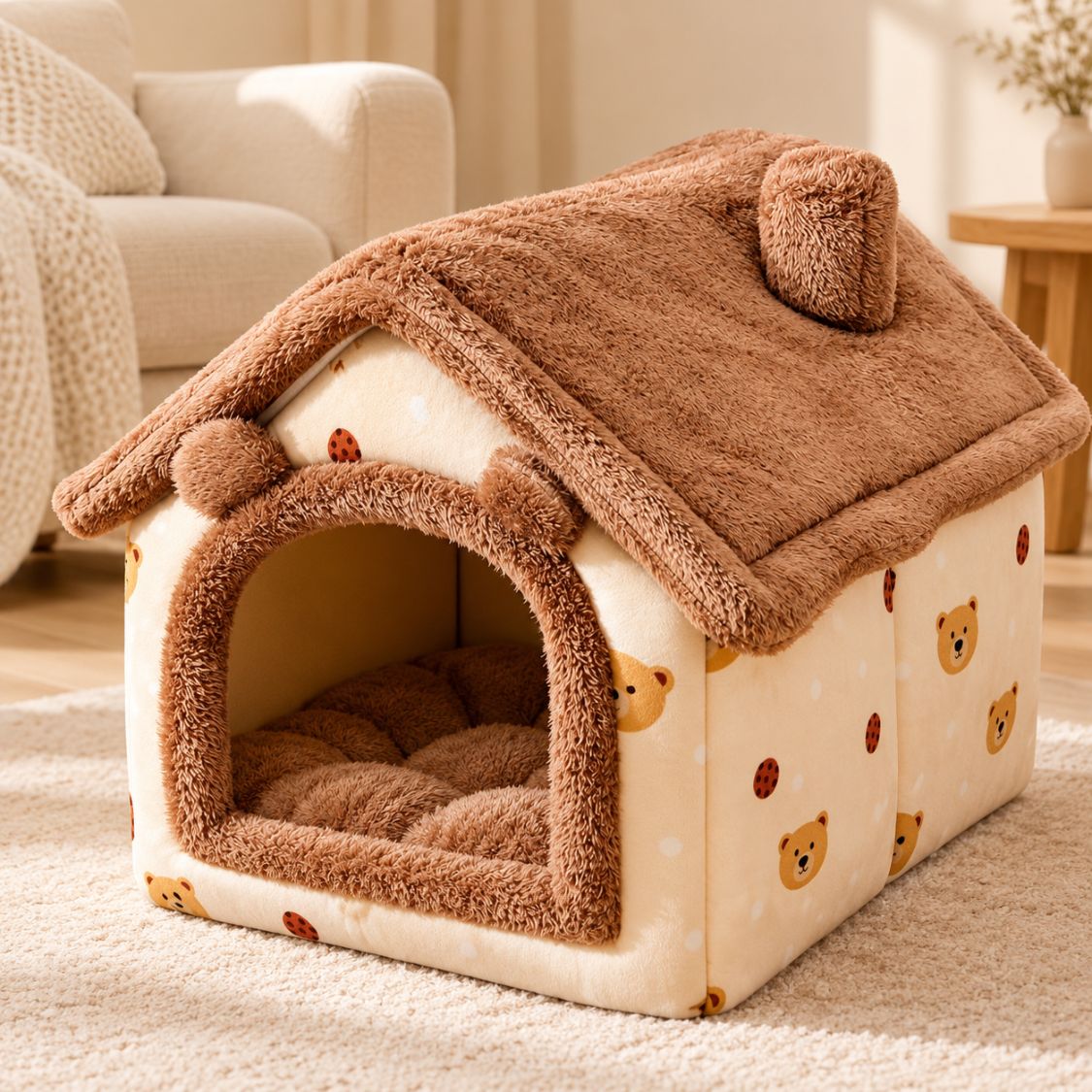 maison pour petit chien marron motif ours