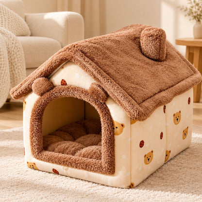 maison pour petit chien marron motif ours