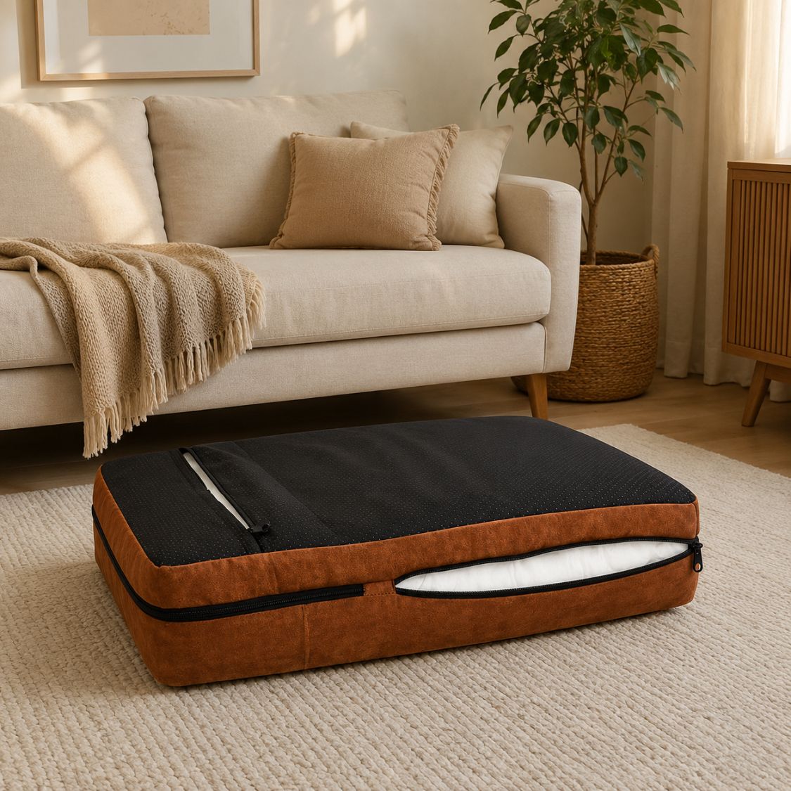 matelas dehoussable pour chien marron noir couchage