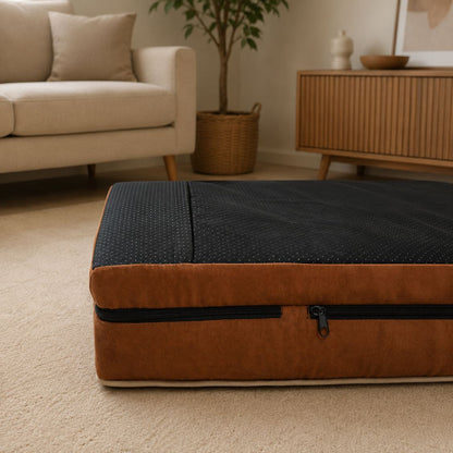 matelas dehoussable pour chien marron noir fermeture eclair