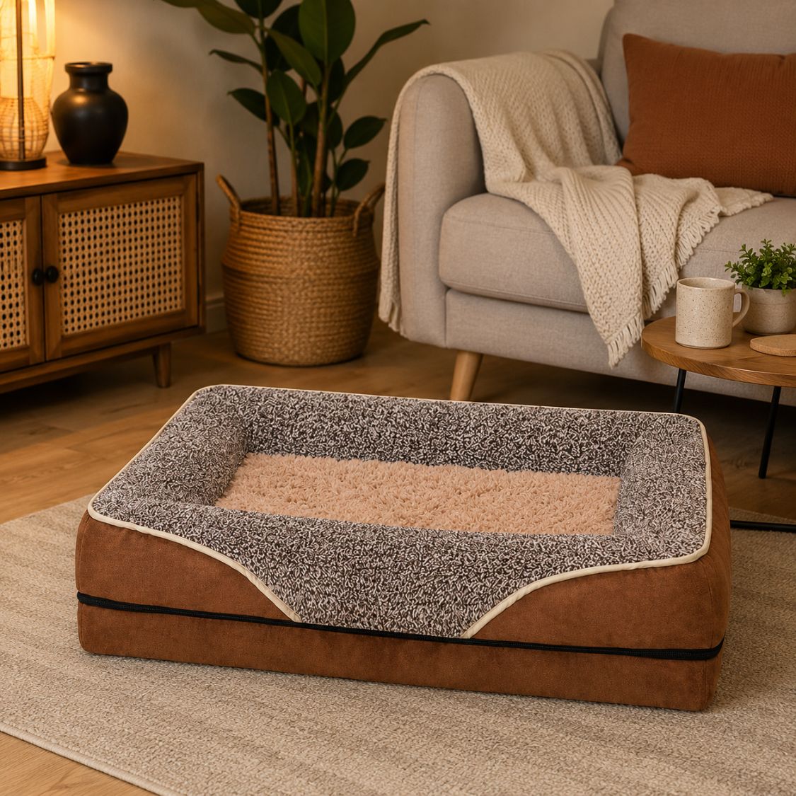 matelas dehoussable pour chien marron noir rebords