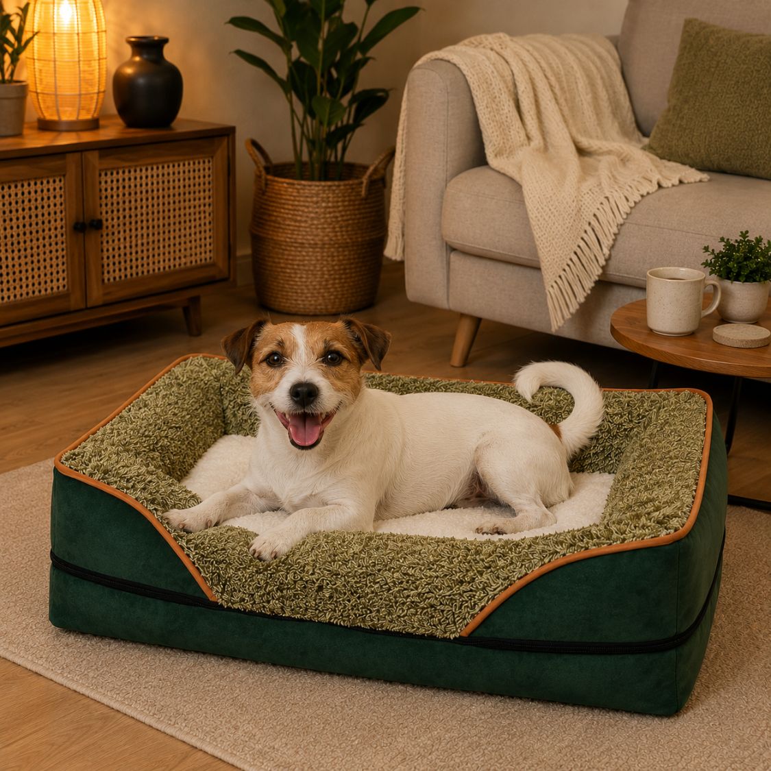 matelas dehoussable pour chien vert chien allonge
