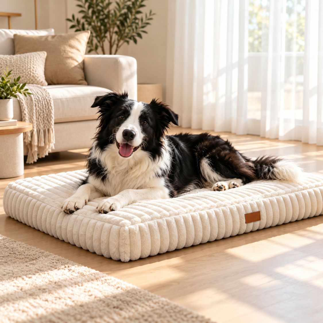 matelas memoire de forme pour chien beige chien repos