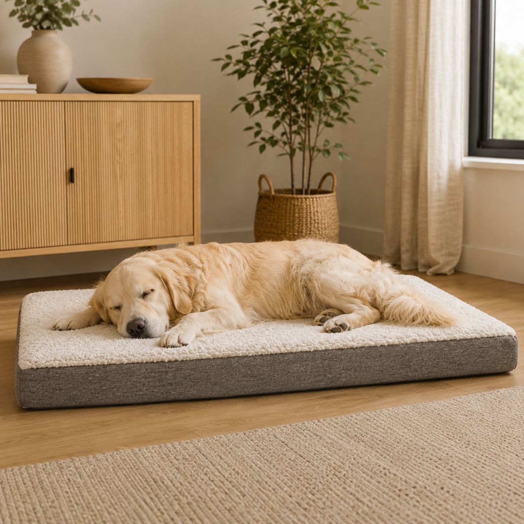 matelas orthopedique pour chien beige mousse alveolee dehoussable