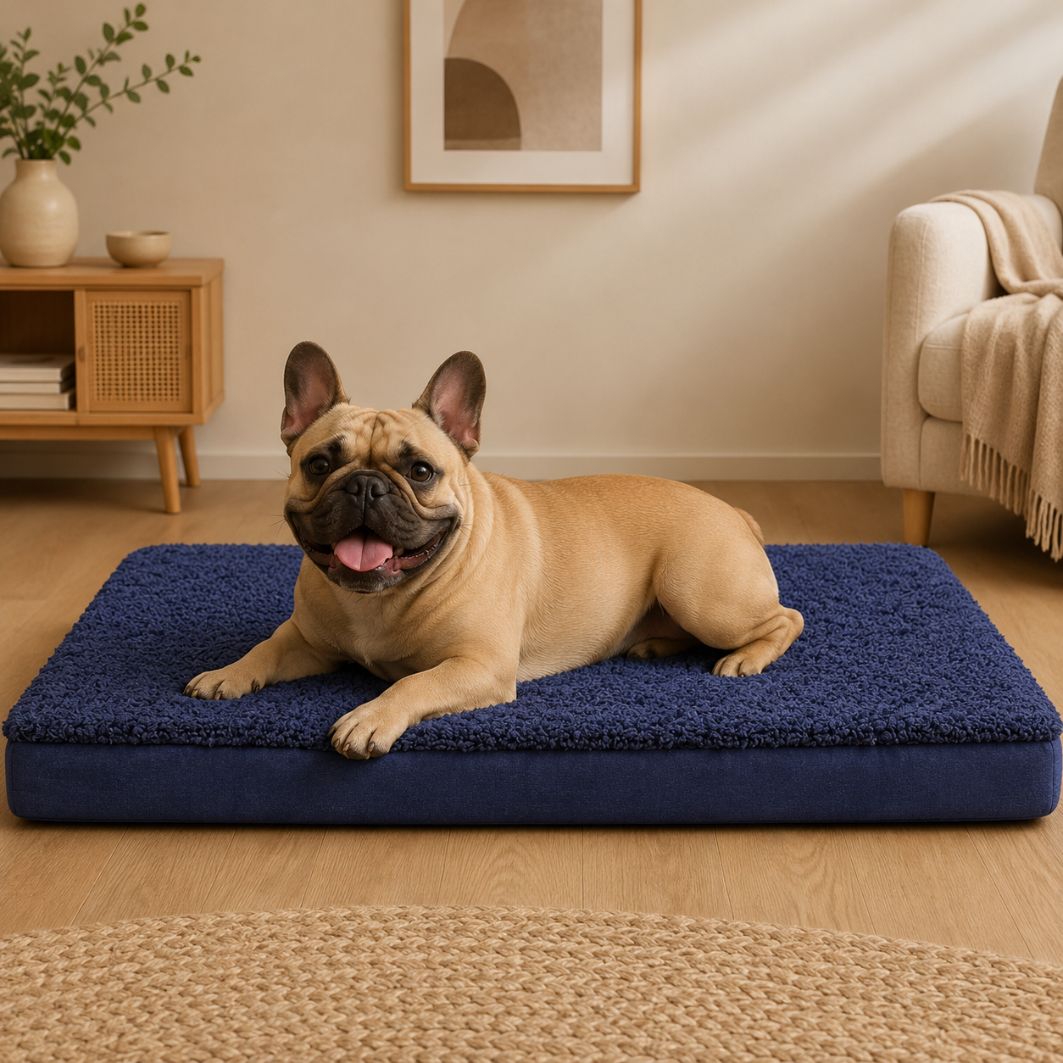 matelas pour chien XXL bleu bouledogue confort