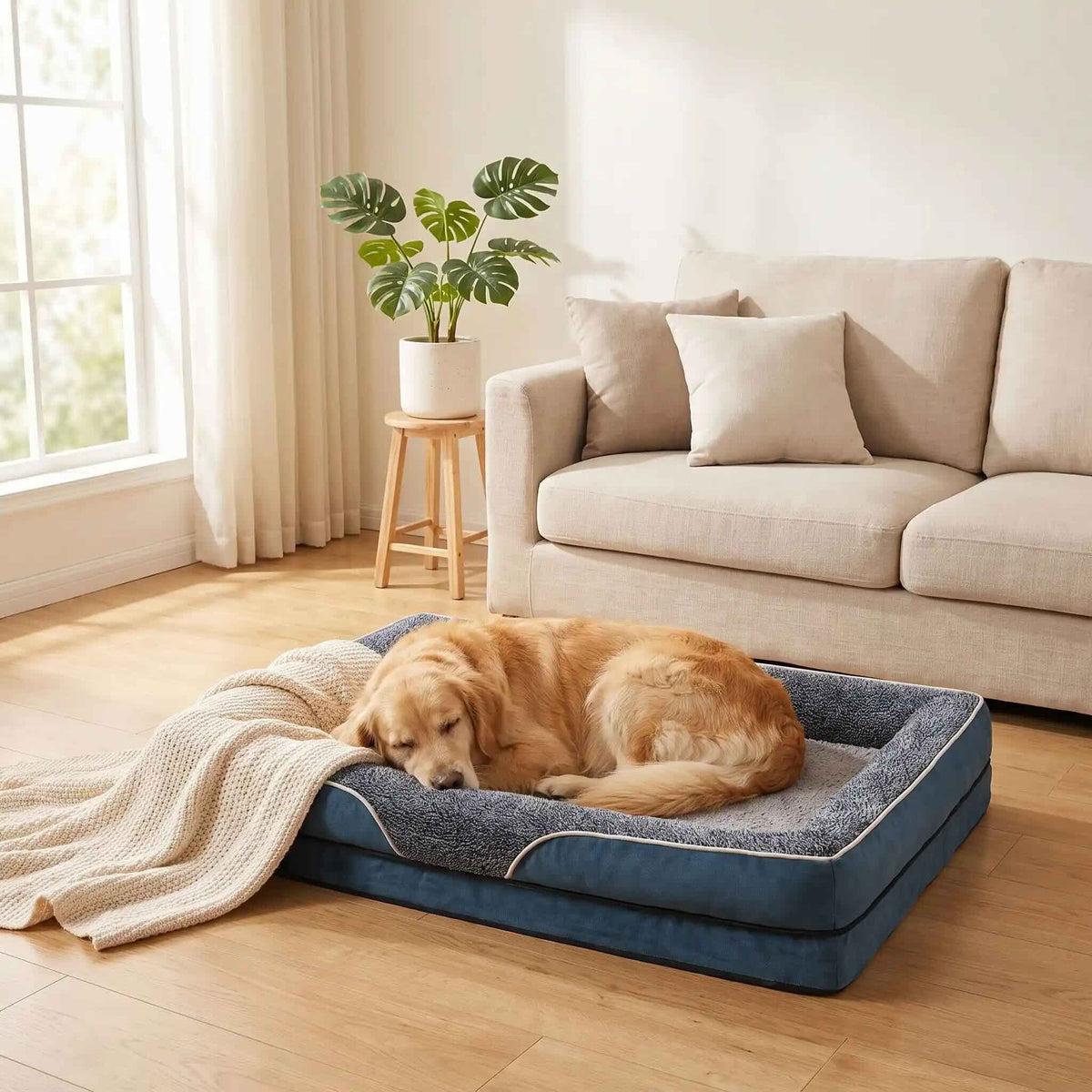 matelas pour chien bleu marine doux confortable