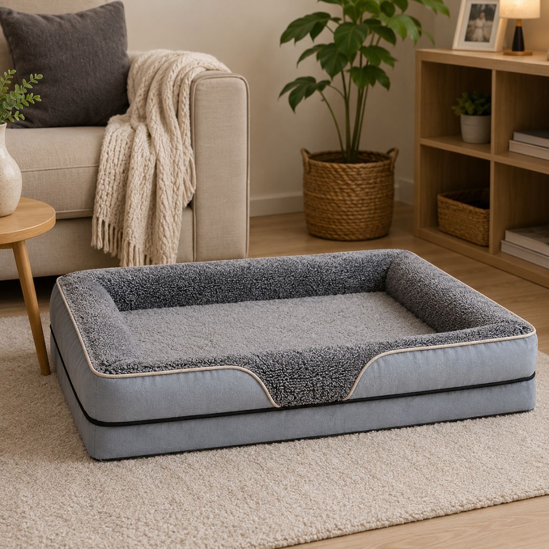 matelas pour chien gris clair peluche douce moelleuse
