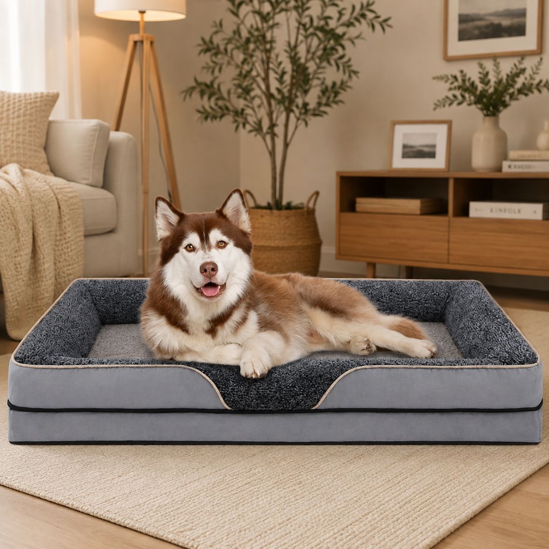 matelas pour chien gris clair rebords sureleves confort