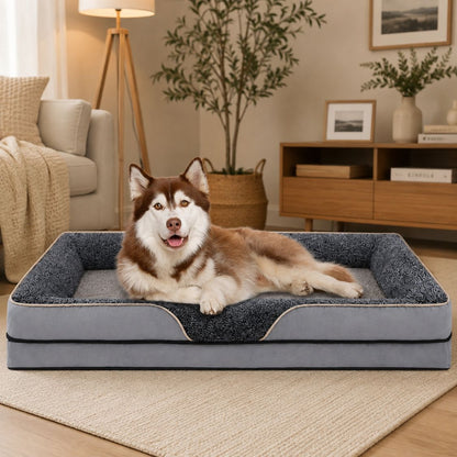 matelas pour chien gris clair rebords sureleves confort