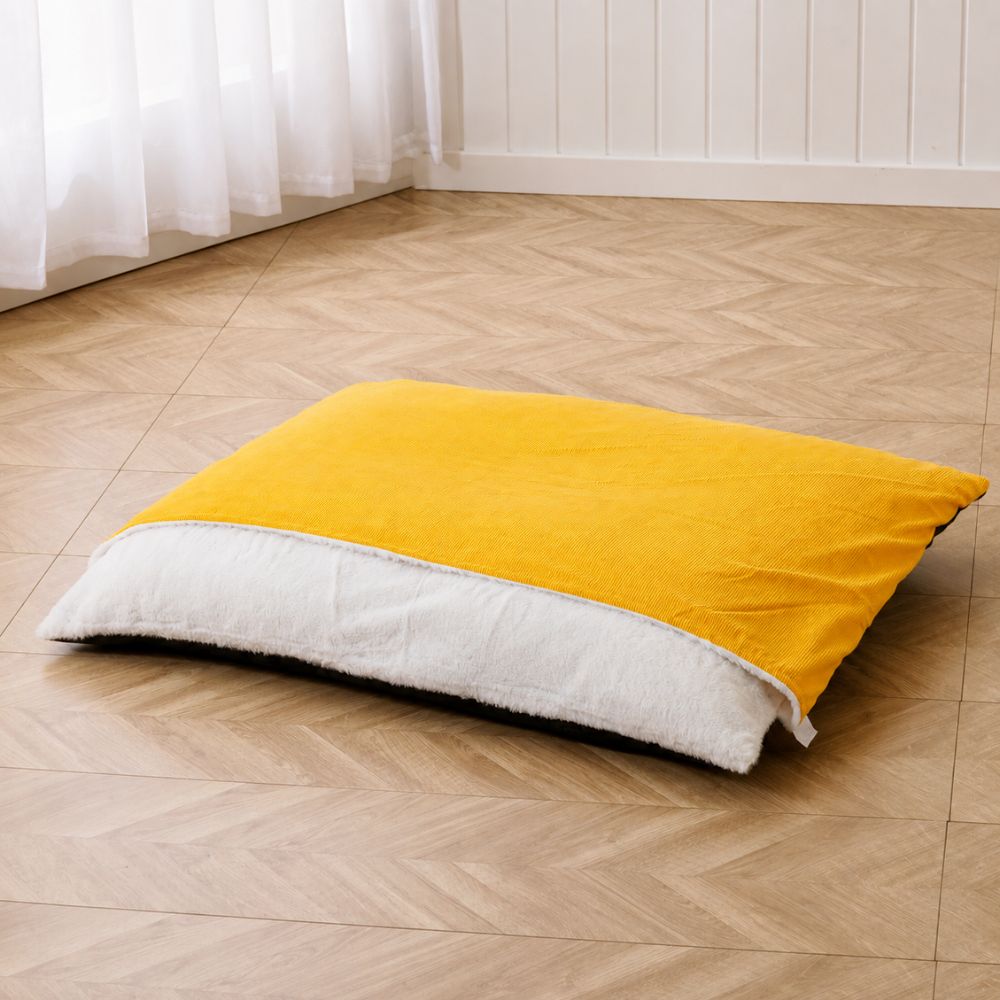 matelas pour chien jaune moelleux avec poche couverte