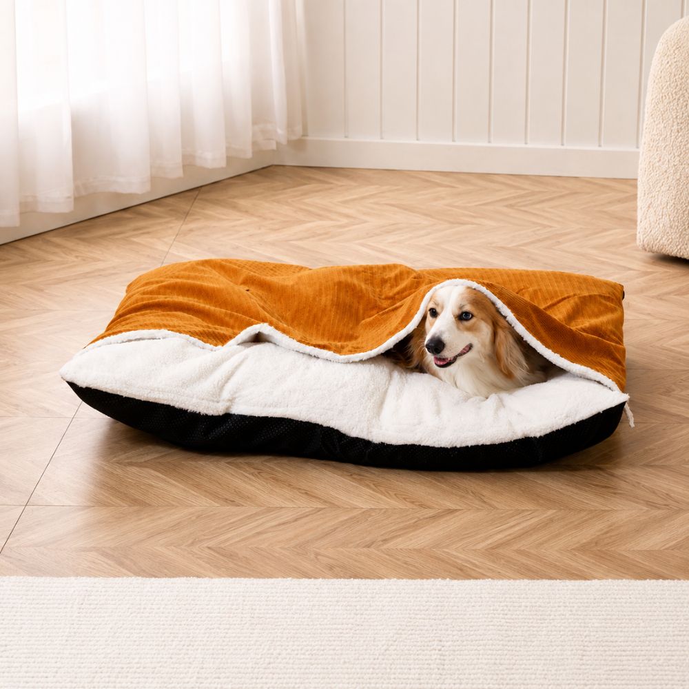 matelas pour chien orange doux avec couverture