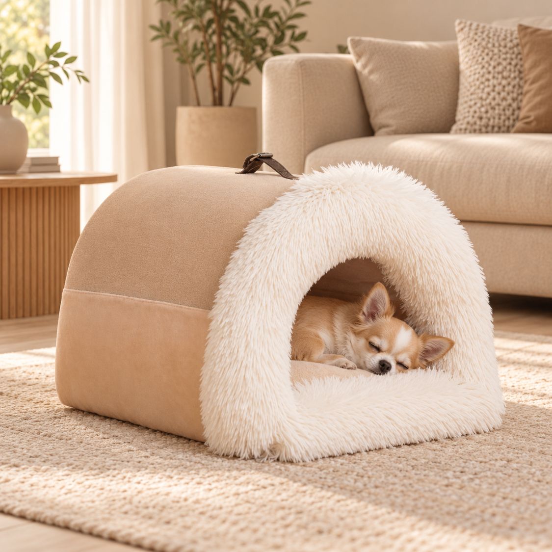 niche interieur pour chien beige douillette