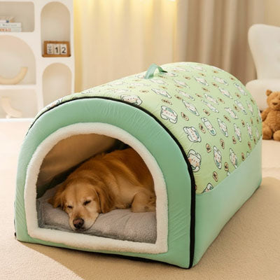 niche pour chien interieur chaude moelleuse reposante verte