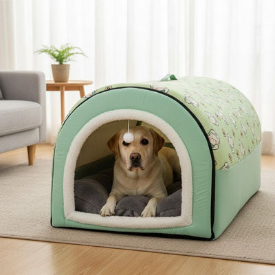 niche pour chien interieur confortable douce verte cocon apaisant