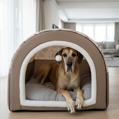niche pour chien interieur grise douce chaude antistress