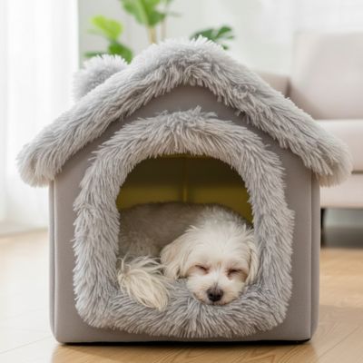 niche pour chien interieur grise petit chien dormant cocon douillet
