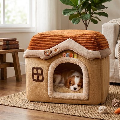 niche pour chien intérieur maison moelleuse marron petit chien