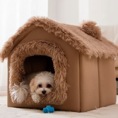 niche pour chien interieur marron entree peluche moelleuse coussin confortable