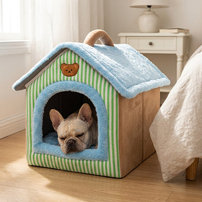niche pour chien interieur refuge douillet bleu confortable