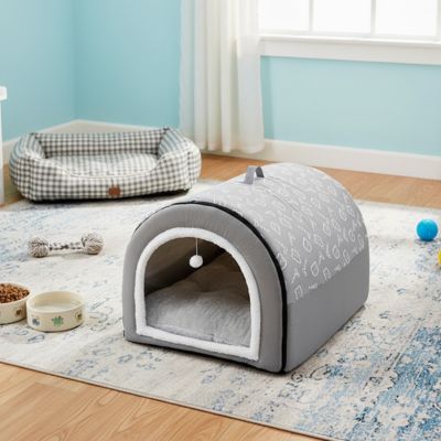 niche pour chien interieur tunnel cocon gris couchage moelleux