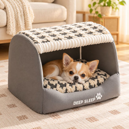 niche pour petit chien grise deux chiots
