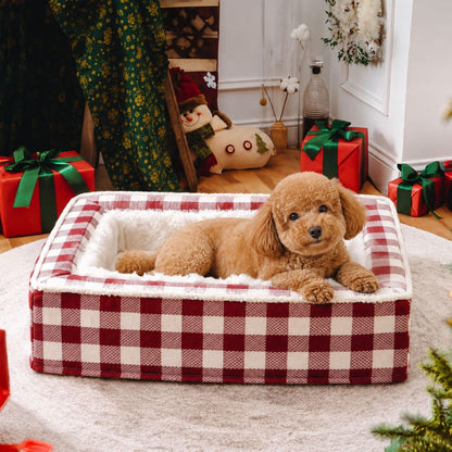 panier a chien rouge carreaux ambiance noel