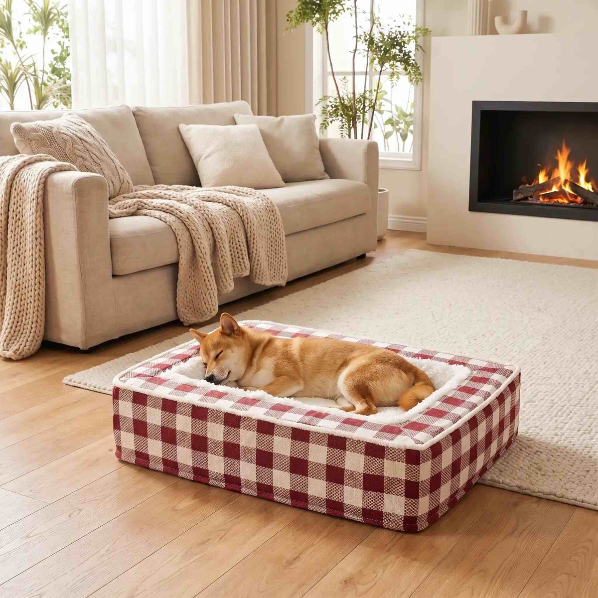 panier a chien rouge carreaux salon cocooning