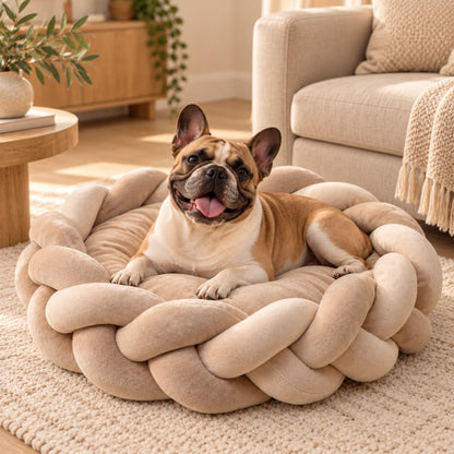 panier anti stress chien beige bouledogue francais confortable