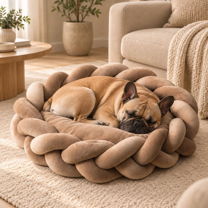 panier anti stress chien grey brown bouledogue allonge