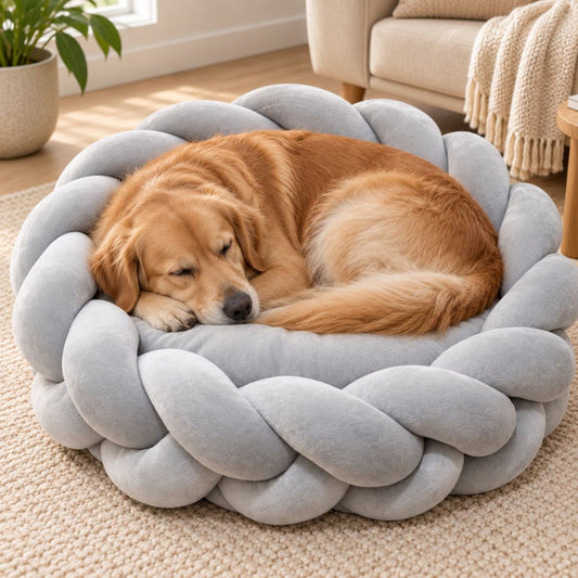 panier anti stress chien gris clair grand chien endormi