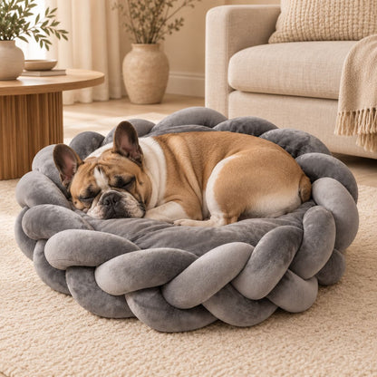 panier anti stress chien gris fonce petit chien allonge