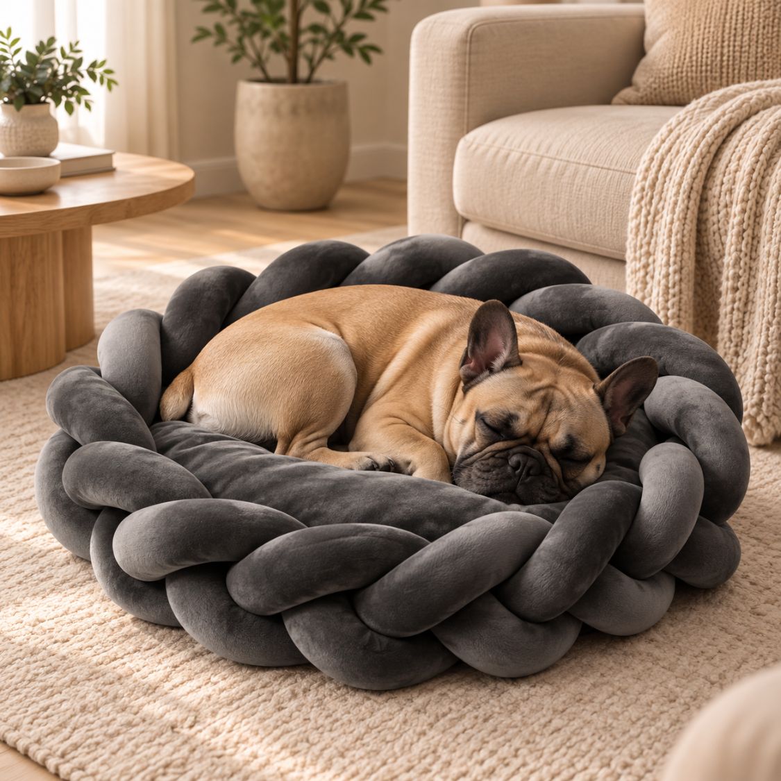 panier anti stress chien noir chien allonge contour tresse