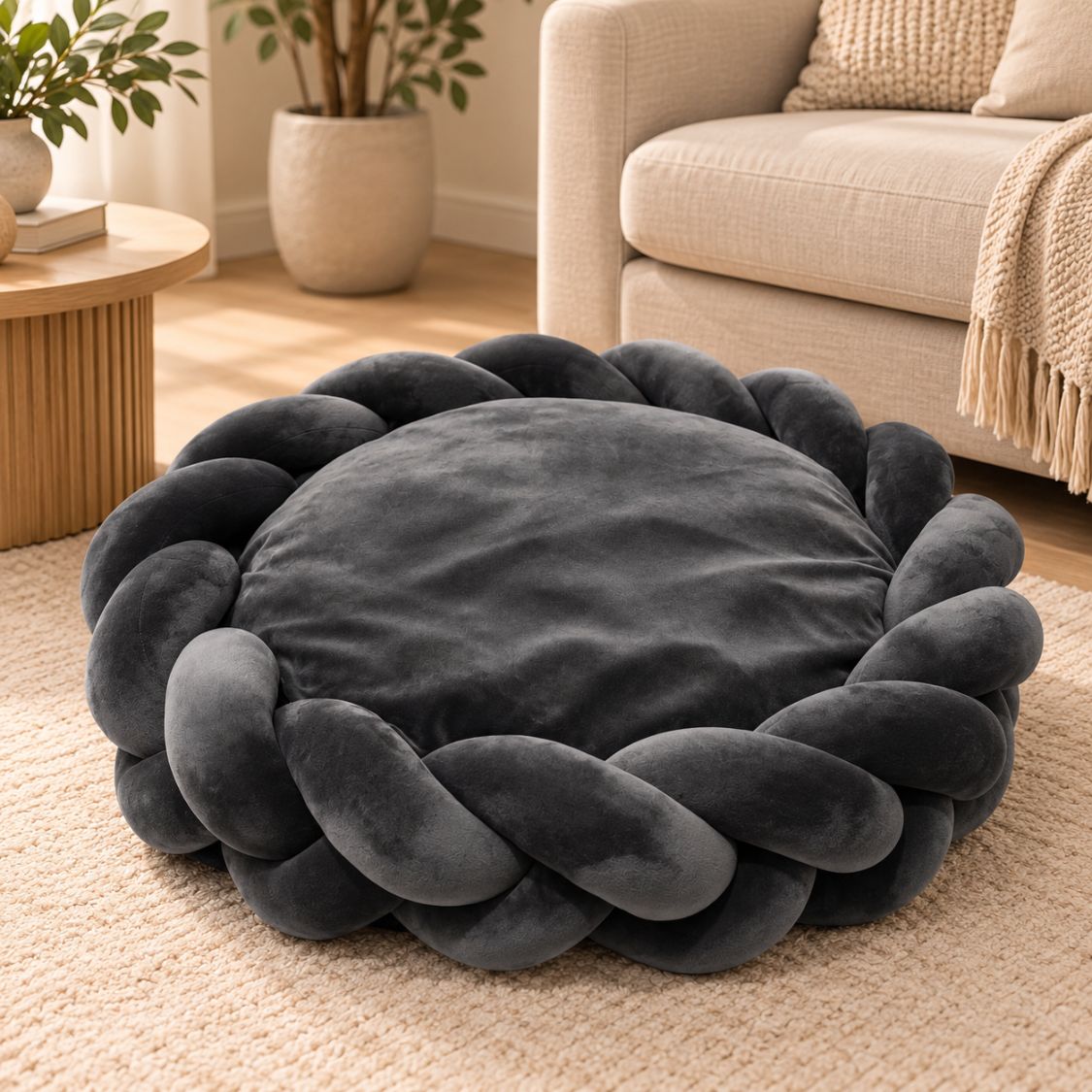 panier anti stress chien noir coussin tresse sans chien