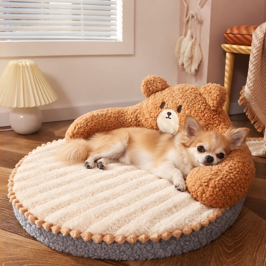 panier anti stress chien ours chihuahua tete sur rebord