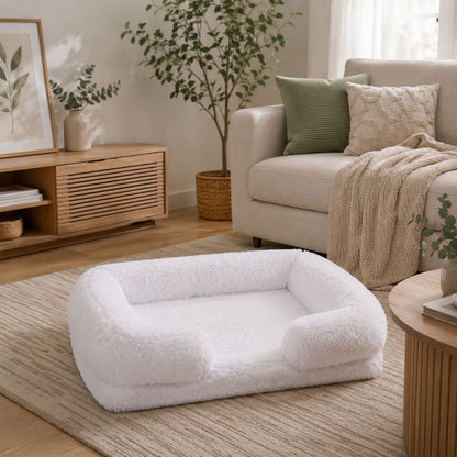 panier chien blanc peluche cocon rebords epais