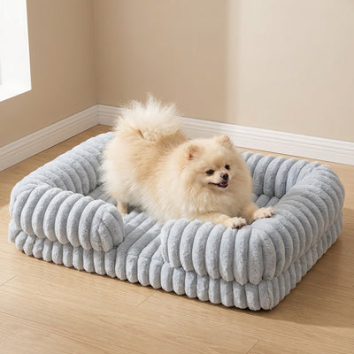 panier chien bleu clair cotele spitz blanc confort
