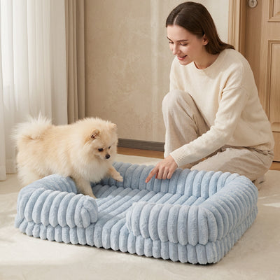 panier chien bleu clair cotele spitz femme rebords moelleux