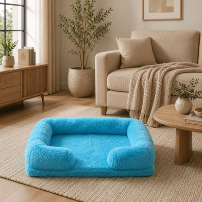 panier chien bleu clair doux rebords rembourres