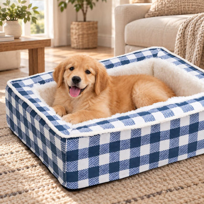 panier chien confortable bleu blanc chien cocon noel
