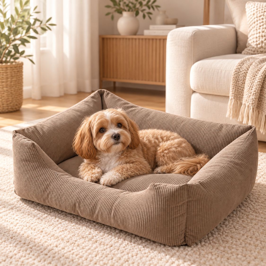 panier chien dehoussable beige chien couche dans panier velours