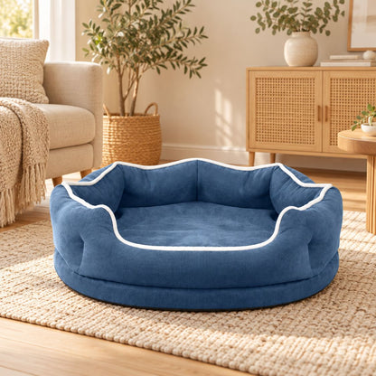 panier chien dehoussable rond bleu panier vide